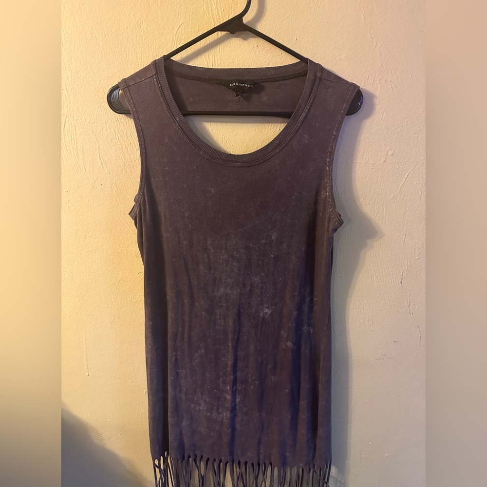 Rock & Republic distressed dusty purple fringe dress